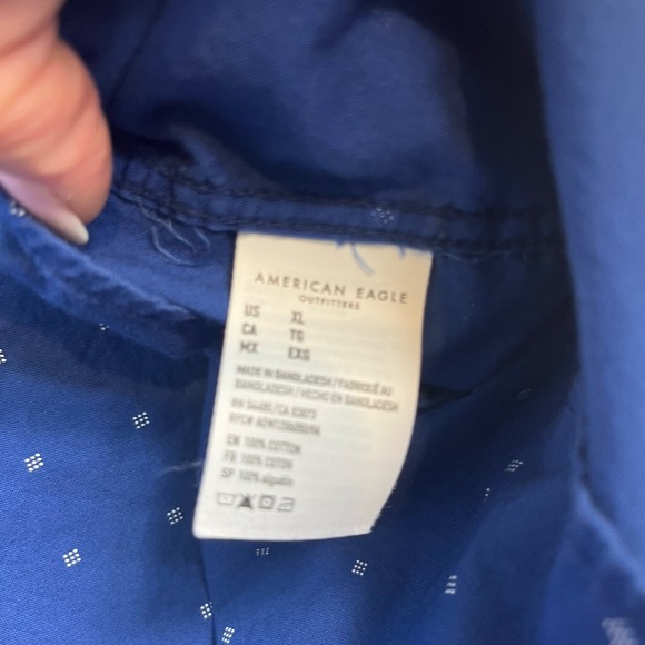 American Eagle Button Down LS Shirt Mens XL Blue w/Wht Diamond Print Classic Fit - Picture 5 of 14
